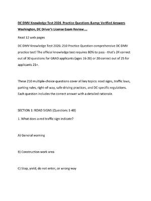 Preview of DC DMV Knowledge Test 2026  Practice Questions &amp; Verified Answers  Washington, DC Driv