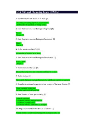 Preview of AQA AS Level Chemistry Paper 1 EXAM/ Final Exam with 100% Correct answers