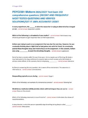 Preview of PSYC2301 Midterm 2026/2027 Test Exam 150  comprehensive questions |RECENT AND FREQUENTLY
