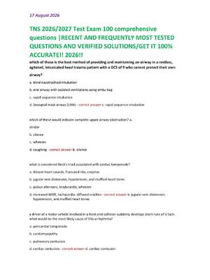 Preview image for TNS 2026/2027 Test Exam 100 comprehensive  questions |RECENT AND FREQUENTLY MOST TESTED  QUESTIONS AND VERIFIED SOLUTIONS/GET IT 100%  ACCURATE!! 2026!!