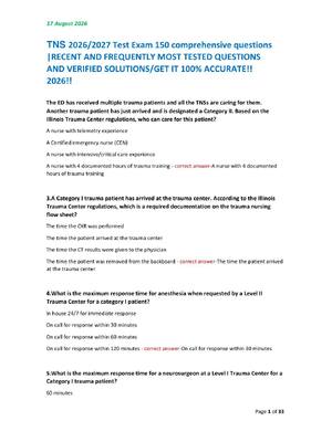 Preview image for TNS 2026/2027 Test Exam 150 comprehensive  questions |RECENT AND FREQUENTLY MOST TESTED  QUESTIONS AND VERIFIED SOLUTIONS/GET IT 100%  ACCURATE!! 2026!!