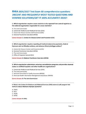 Preview image for RHIA 2026/2027 Test Exam 80 comprehensive questions  |RECENT AND FREQUENTLY MOST TESTED QUESTIONS AND  VERIFIED SOLUTIONS/GET IT 100% ACCURATE!! 2026!!