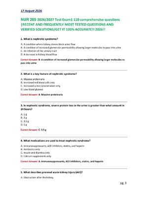 Preview image for NUR 265 2026/2027 Test Exam1 110 comprehensive questions  |RECENT AND FREQUENTLY MOST TESTED QUESTIONS AND  VERIFIED SOLUTIONS/GET IT 100% ACCURATE!! 2026!!