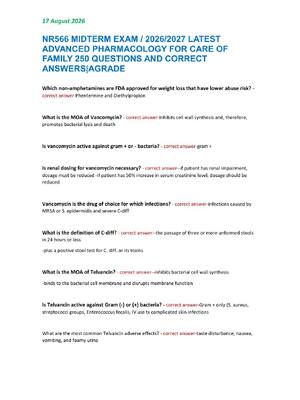 Preview image for NR566 MIDTERM EXAM / 2026/2027 LATEST ADVANCED PHARMACOLOGY FOR CARE OF FAMILY 250 QUESTIONS AND CORRECT ANSWERS|AGRADE