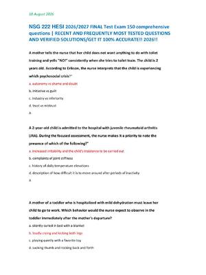 Preview of NSG 222 HESI 2026/2027 FINAL Test Exam 150 comprehensive  questions | RECENT AND FREQUENTLY MOST TESTED QUESTIONS  AND VERIFIED SOLUTIONS/GET IT 100% ACCURATE!! 2026!!