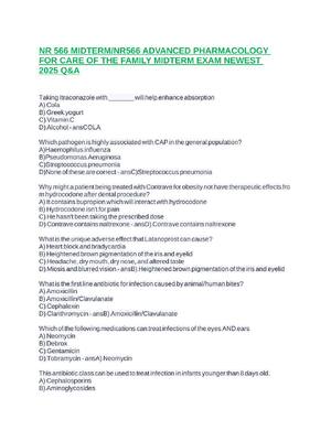 Preview of NR 566 MIDTERM/NR566 ADVANCED PHARMACOLOGY  FOR CARE OF THE FAMILY MIDTERM EXAM NEWEST  20