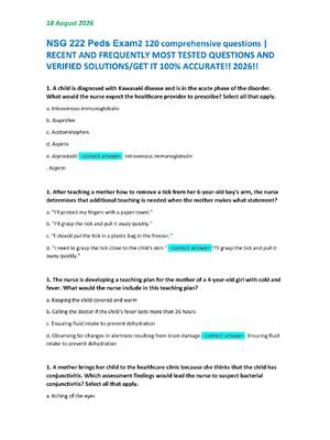 Preview of NSG 222 Peds Exam2 120 comprehensive questions |  RECENT AND FREQUENTLY MOST TESTED QUESTIONS AND  VERIFIED SOLUTIONS/GET IT 100% ACCURATE!! 2026!!