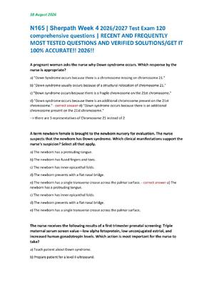 Preview of N165 | Sherpath Week 4 2026/2027 Test Exam 120 comprehensive questions | RECENT AND FREQUE