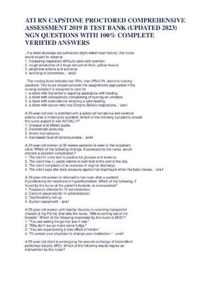 Preview of ATI RN CAPSTONE PROCTORED COMPREHENSIVE  ASSESSMENT 2019 B TEST BANK (UPDATED 2023)  NGN Q