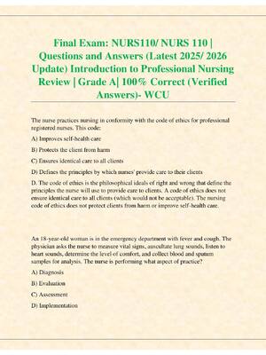 Preview of Final Exam: NURS110/ NURS 110 |  Questions and Answers (Latest 2025/ 2026  Update) Introdu