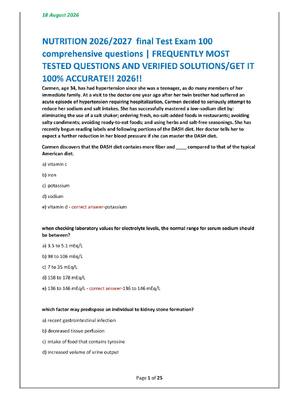 Preview of NUTRITION 2026/2027  final Test Exam 100 comprehensive questions | FREQUENTLY MOST TESTED