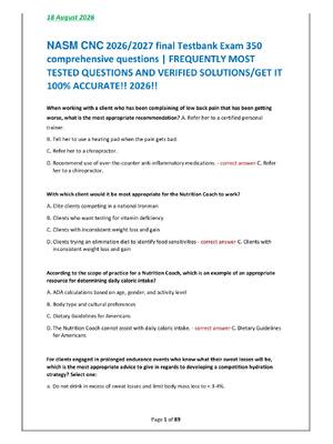 Preview of NASM CNC 2026/2027 final Testbank Exam 350  comprehensive questions | FREQUENTLY MOST  TES