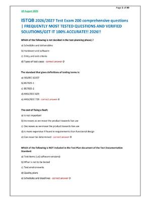Preview of ISTQB 2026/2027 Test Exam 200 comprehensive  questions | FREQUENTLY MOST TESTED QUESTIONS