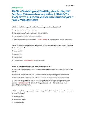 Preview of NASM - Stretching and Flexibility Coach 2026/2027 Test Exam 250 comprehensive questions |