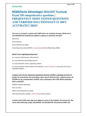 Preview of N320(Davis Advantage) 2026/2027 Testbank Exam  250 comprehensive questions | FREQUENTLY  M