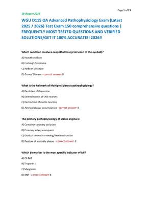 Preview of WGU D115 OA Advanced Pathophysiology Exam (Latest 2025 / 2026) Test Exam 150 comprehensive