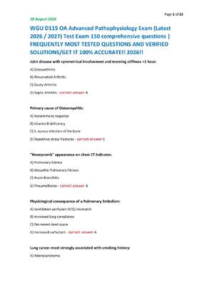 Preview of WGU D115 OA Advanced Pathophysiology Exam (Latest 2026 / 2027) Test Exam 150 comprehensive