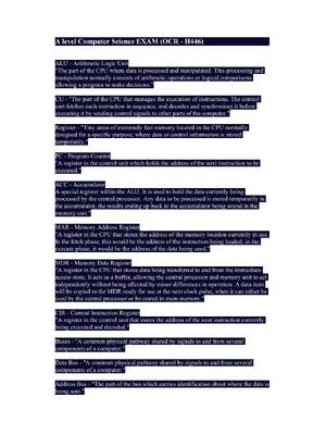 Preview of A level Computer Science EXAM (OCR - H446)/ with accurate answers