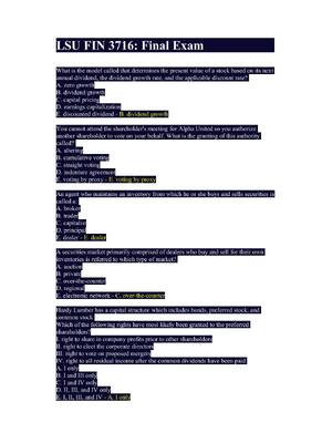 Preview of LSU FIN 3716: Final Exam/WITH 100% CORRECT ANSWERS
