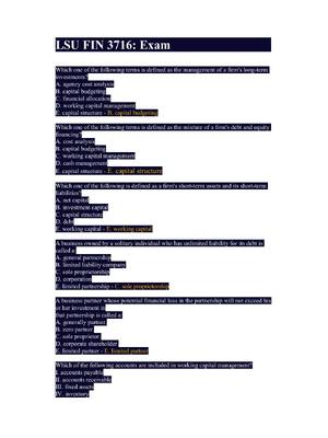 Preview of LSU FIN 3716: Exam /with Complete Solutions