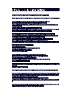 Preview of FIN 3716 LSU Examination/ WITH 100% CORRECT ANSWERS