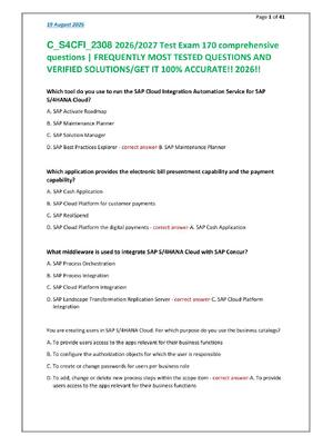 Preview of C_S4CFI_2308 2026/2027 Test Exam 170  comprehensive questions | FREQUENTLY MOST TESTED  QU