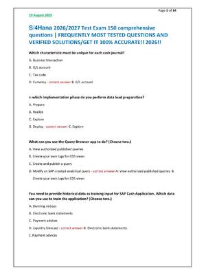Preview of S/4Hana 2026/2027 Test Exam 150 comprehensive  questions | FREQUENTLY MOST TESTED QUESTION