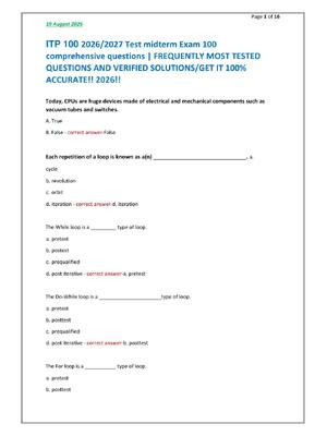 Preview of ITP 100 2026/2027 Test midterm Exam 100  comprehensive questions | FREQUENTLY MOST TESTED