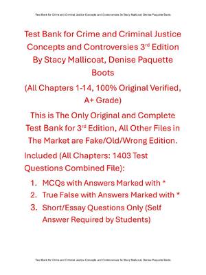 Preview of Test Bank For Crime and Criminal Justice Concepts and Controversies 3rd Edition By Stacy M