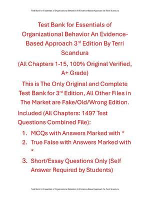 Preview of Test Bank For Essentials of Organizational Behavior An Evidence-Based Approach 3rd Edition