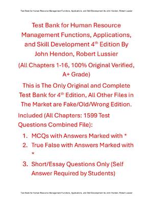Preview of Test Bank For Human Resource Management Functions, Applications, and Skill Development 4th