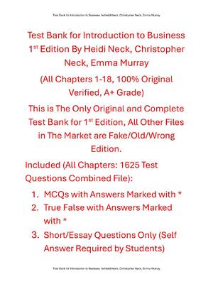 Preview of Test Bank For Introduction to Business 1st Edition By Heidi Neck, Christopher Neck, Emma M