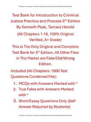 Preview of Test Bank For Introduction to Criminal Justice Practice and Process 5th Edition By Kenneth