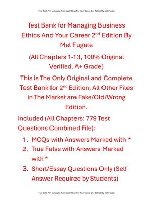 Preview of Test Bank For Managing Business Ethics And Your Career 2nd Edition By Mel Fugate