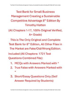 Preview of Test Bank For Small Business Management Creating a Sustainable Competitive Advantage 8th E