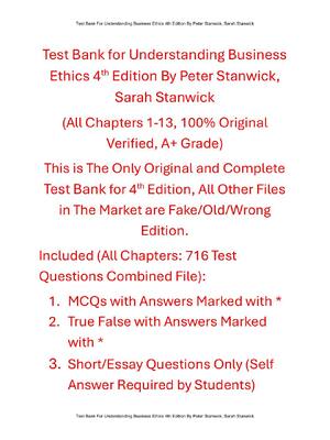 Preview of Test Bank For Understanding Business Ethics 4th Edition By Peter Stanwick, Sarah Stanwick