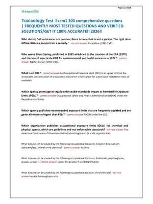 Preview of Toxicology Test  Exam1 300 comprehensive questions  | FREQUENTLY MOST TESTED QUESTIONS AND