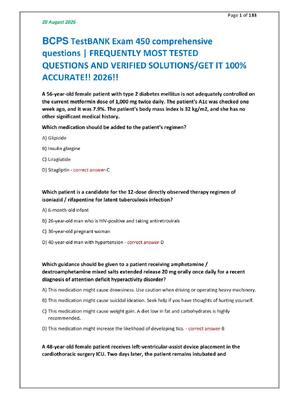 Preview of BCPS TestBANK Exam 450 comprehensive  questions | FREQUENTLY MOST TESTED  QUESTIONS AND VE