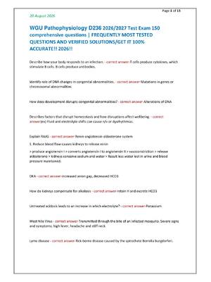 Preview of WGU Pathophysiology D236 2026/2027 Test Exam 150  comprehensive questions | FREQUENTLY MOS