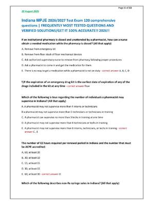Preview of Indiana MPJE 2026/2027 Test Exam 120 comprehensive  questions | FREQUENTLY MOST TESTED QUE