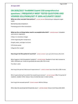 Preview of OB 2026/2027 TestBANK Exam4 250 comprehensive  questions | FREQUENTLY MOST TESTED QUESTION