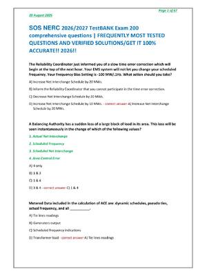 Preview of SOS NERC 2026/2027 TestBANK Exam 200  comprehensive questions | FREQUENTLY MOST TESTED  QU