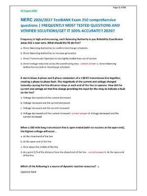Preview of NERC 2026/2027 TestBANK Exam 250 comprehensive  questions | FREQUENTLY MOST TESTED QUESTIO