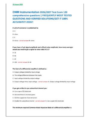 Preview of CNIM Instrumentation 2026/2027 Test Exam 120  comprehensive questions | FREQUENTLY MOST TE