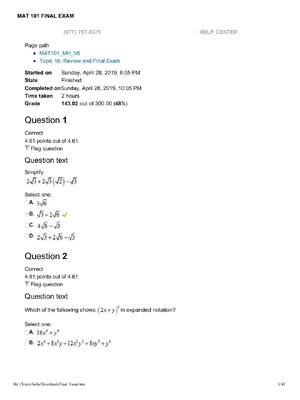 Preview image for MAT 101 Final Exam Questions and Answers! 100% CORRECT ANSWERS ALREADY RATED A+