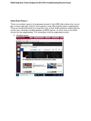 Preview image for WGU Help Desk Ticket Analysis for D412 PA Troubleshooting Network Issues! ALREADY RATED A+