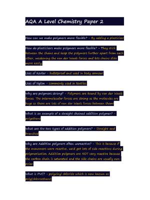 Preview of AQA A Level Chemistry Paper 2/ WITH 100% COMPLETE SOLUTIONS