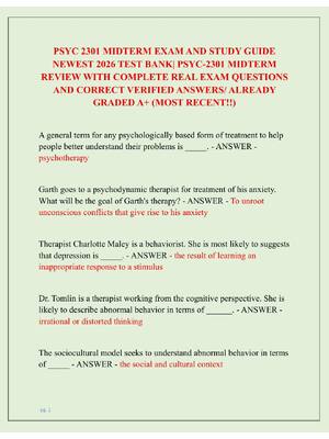 Preview of PSYC 2301 MIDTERM EXAM AND STUDY GUIDE  NEWEST 2026 TEST BANK| PSYC-2301 MIDTERM  REVIEW W