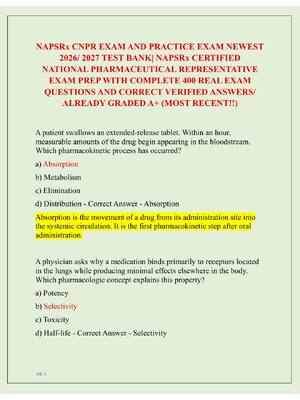 Preview of NAPSRx CNPR EXAM AND PRACTICE EXAM NEWEST  2026/ 2027 TEST BANK| NAPSRx CERTIFIED  NATIONA