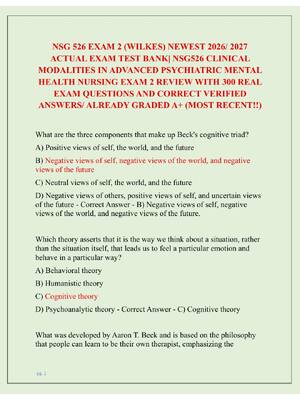 Preview of NSG 526 EXAM 2 (WILKES) NEWEST 2026/ 2027  ACTUAL EXAM TEST BANK| NSG526 CLINICAL  MODALIT